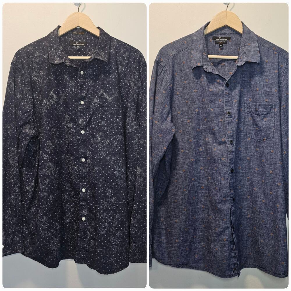 Marc Anthony Men's Dress Shirts‎ Bundle (2) Blue Polka Dot Slim Fit Size XXL